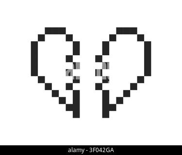 Retro pixel art broken heart black and white gaming reaction Stock Vector