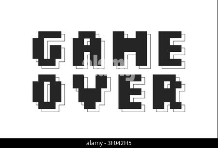 Retro pixel art game over black and white esports reaction Stock Vector