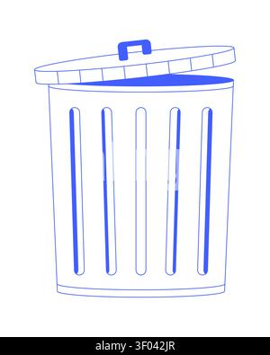 Slightly open garbage bin for waste disposal monochromatic blue cartoon clipart Stock Vector