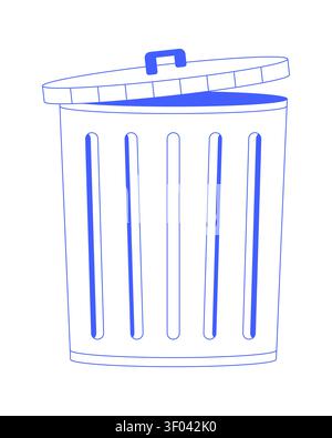 Slightly open garbage bin for waste disposal monochromatic blue cartoon clipart Stock Vector