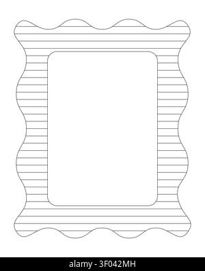 Wavy striped rectangular black and white retro frame Stock Vector