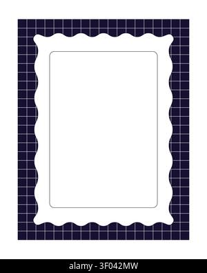 Scalloped grid pattern rectangular black and white retro frame Stock Vector