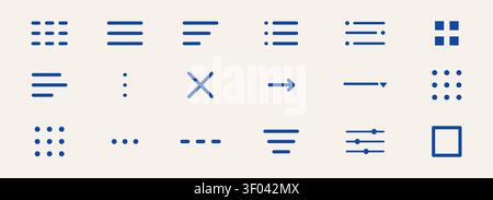 Hamburger menu button set, interface site navigation icons. Minimal dropdown navigation bar. Clean burger button design for mobile app interface with dropdown list functionality and UI elements. Vector illustration Stock Vector