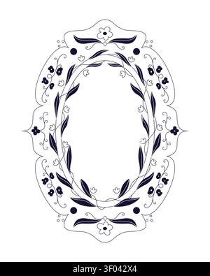 Floral motif oval black and white retro frame Stock Vector