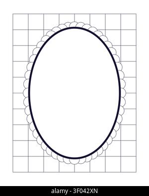 Oval scalloped grid black and white retro frame Stock Vector