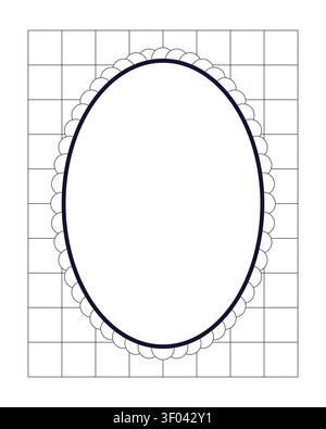 Oval scalloped grid black and white retro frame Stock Vector