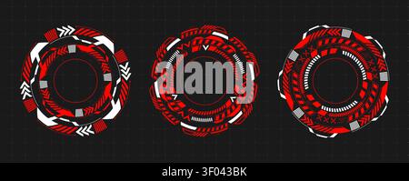 Futuristic round hud interface with circular tech elements and glowing target frames, isolated vector illustration. Abstract icons for cyber game design and sci-fi digital displays Stock Vector