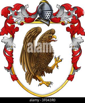 Eagle Coat of Arms Family Crest Heraldic Shield Stock Vector