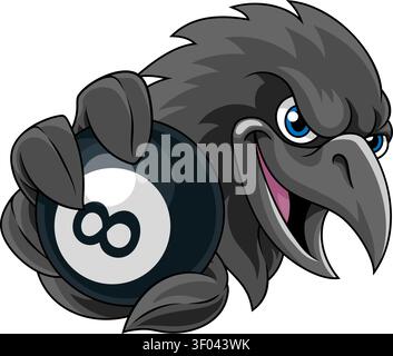 Crow Raven Rook Black Bird Pool 8 Ball Team Mascot Stock Vector