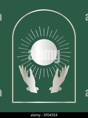 Bohemian linear sun logo, icon and symbol, minimalist arc and window design template Stock Vector