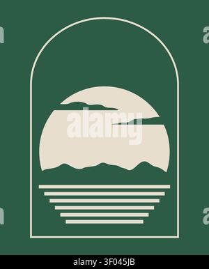 Abstract Sun Logo. Vintage Sun Icon with Rays gradient on green background. Usable for Business Stock Vector