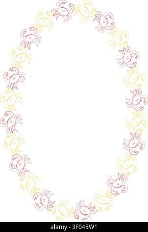 Underwater life frame. Colorful doodle maritime crab template. Baby shower design Stock Vector