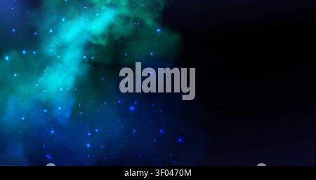 Magic smoke background with glowing light effects, sparkling stars, and mystical neon clouds, abstract vector background. Enchanting Halloween atmosphere, shimmering particles and fog, galaxy pattern Stock Vector