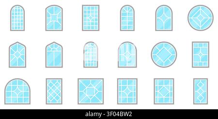 Modern Clean Window Styles Flat Vector Illustration Set Stock Vector