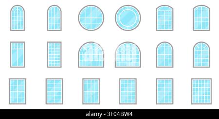 Basic Architectural Window Shapes Flat Vector Illustration Set Stock Vector