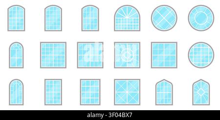 Decorative Geometric Window Shapes Flat Vector Illustration Set Stock Vector