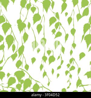 Birch seamless pattern. Hand drawn. Not AI, vector illustration. Stock Vector