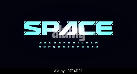 Cutout Geometric Font Space Logo Alphabet Bold Futuristic Letter Set Wide Typography, Blocks Typographic Design for Strong Title Text, Tech Industry Stock Vector