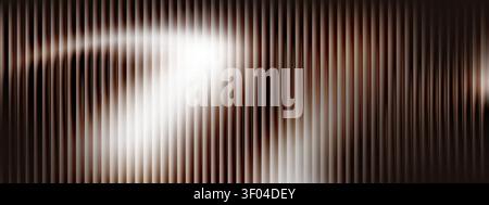 Glass fractal design with brown gradient and geometric stripes pattern. Vertical ribbed texture with prismatic light effect, abstract vector background. Fluorescent technological banner Stock Vector