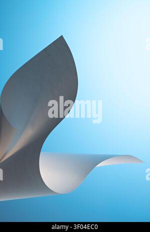 Curled white paper form on blue background with soft light and abstract minimal shadows Stock Photo