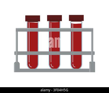 Vials of blood on a stand. Vector illustration. Drawing for the theme day of the donor and laboratories for blood collection and analysis, isolated on Stock Vector