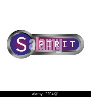 Spirit text glossy button color vector element features shiny UI. The metallic interface concept visualizes web design. Stock Vector