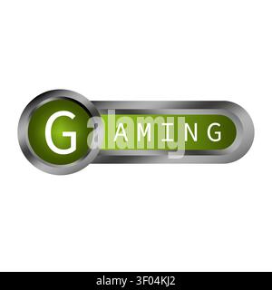 Gaming text glossy button color vector element features shiny UI. The metallic interface concept visualizes game designs. Stock Vector
