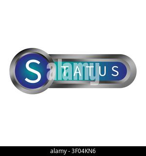 Status text glossy button color vector element features shiny UI. The metallic interface concept highlights web designs. Stock Vector
