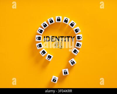 Identity word with personal information icon surrounded by padlocks, symbolizing cybersecurity, data protection, and privacy concerns Stock Photo