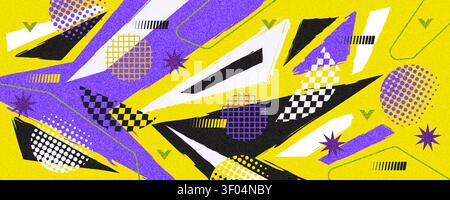 Modern and Dynamic Sport Background with Abstract Shapes in Memphis Style and Texture Effects Stock Vector