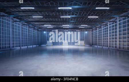 3d rendering empty factory interior fully enclosed with rolling shutter door Stock Photo