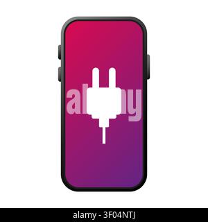Battery charge smartphone purple vector icon features electrical plug. The digital power concept complements tech layouts. Stock Vector