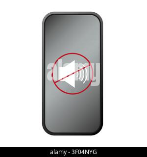 Mute mode smartphone black vector icon features crossed speaker sign. The silent audio concept highlights modern interfaces. Stock Vector