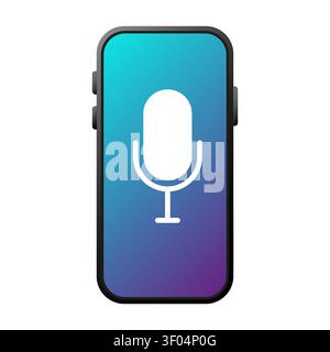 Voice recording smartphone gradient vector icon features microphone display. The digital assistant visualizes mobile apps. Stock Vector