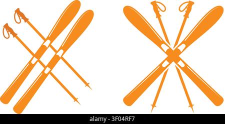 Ski and Ski Pole Icons Set Stock Vector