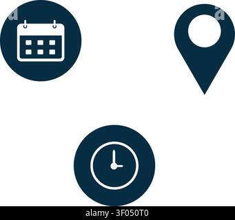 Date, Time and Location Icon Set Stock Vector