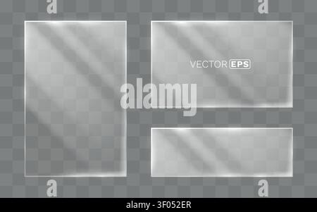 Modern transparent glass frame with realistic light and shadow effect. Ideal for overlays, banners, or design elements. Vector illustration. Stock Vector