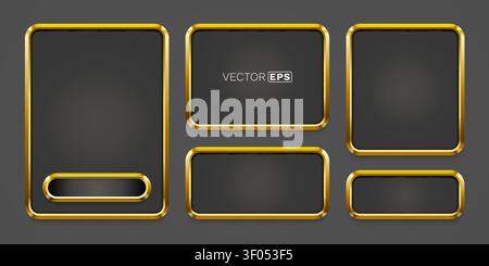 A sleek set of golden-bordered frames with a dark gray background, ideal for modern UI design or luxurious presentations. Vector illustration. Stock Vector