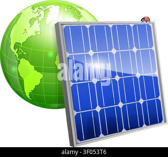 Green Energy Concept with Solar Panel and Earth, vector isolated on white background Stock Vector