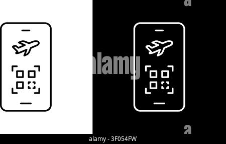 Smartphone With Airplane And Qr Code Icon. Mobile Boarding Pass And Digital Ticketing Outline Symbol Collection. Travel Convenience And Contactless Stock Vector
