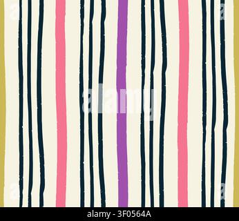 Seamless pattern with hand drawn vertical stripes, expressive brush strokes and rough textured edges. Modern minimalist linear design Stock Vector