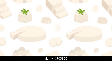 Soft cheeses types vector seamless pattern Stock Vector