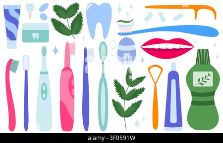 Set of dental care and treatment of teeth Stock Vector