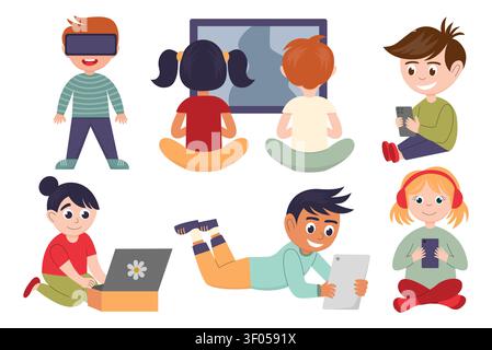 Children using gadgets set Stock Vector