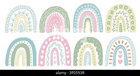 Hand drawn boho rainbows set Stock Vector