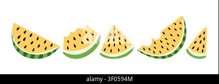 Set of ripe yellow watermelon slices Stock Vector