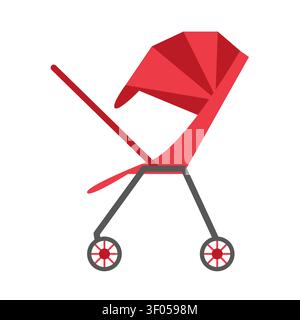 Red baby Stroller flat Stock Vector