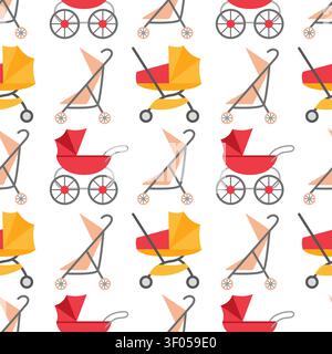 Baby strollers flat vector seamless pattern Stock Vector