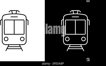 Tram Front View Line Icon Set. Urban Public Transportation, City Commuting, And Rail Transit Outline Symbol Collection. Editable Stroke. Isolated Stock Vector