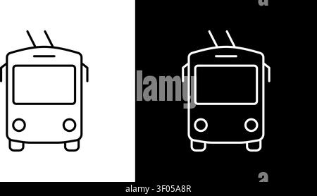 Trolleybus Front View Line Icon Set. Public Transportation, Eco-Friendly Urban Transit Outline Symbol Collection. Sustainable City Travel. Editable Stock Vector